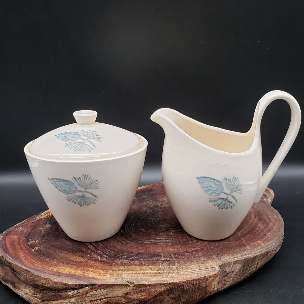 Marcrest Pinecone Sugar Bowl w Lid & Creamer Set USA Heavily Crazed
